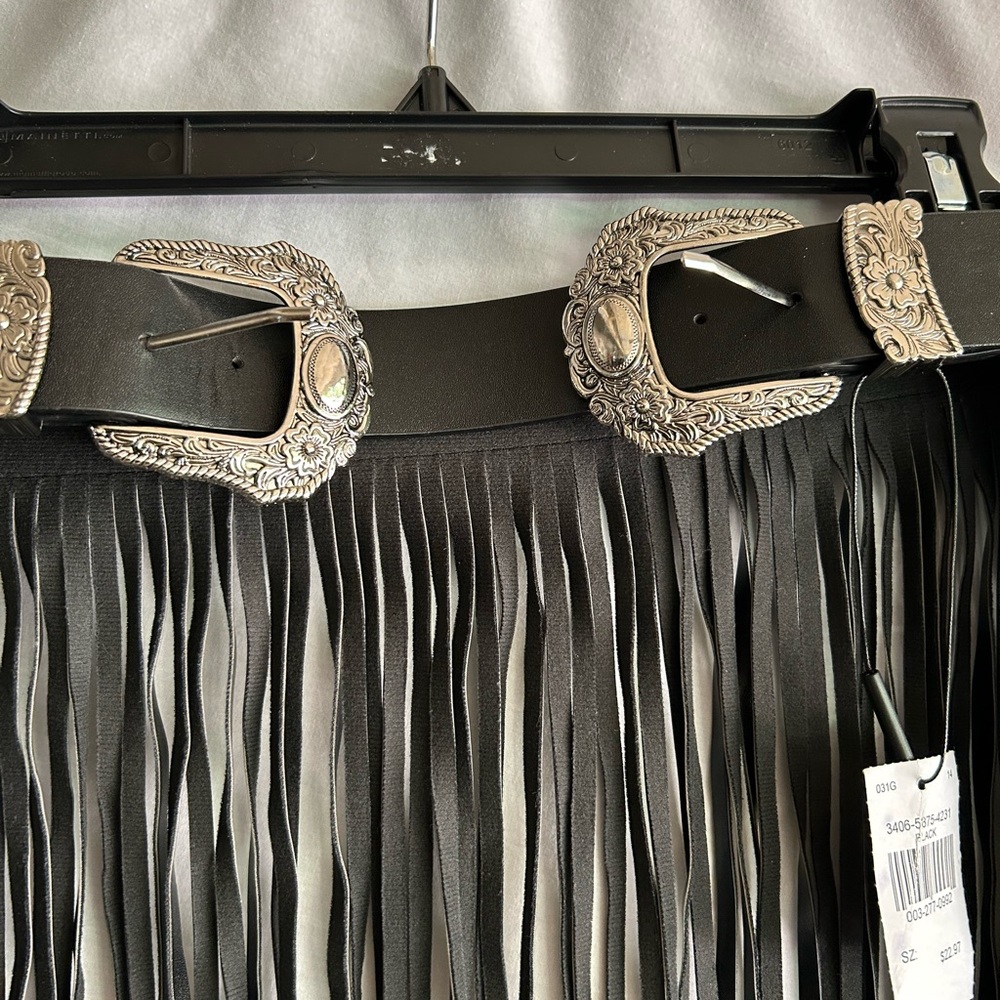 Chic Black Fringe Skirt with Silver Details